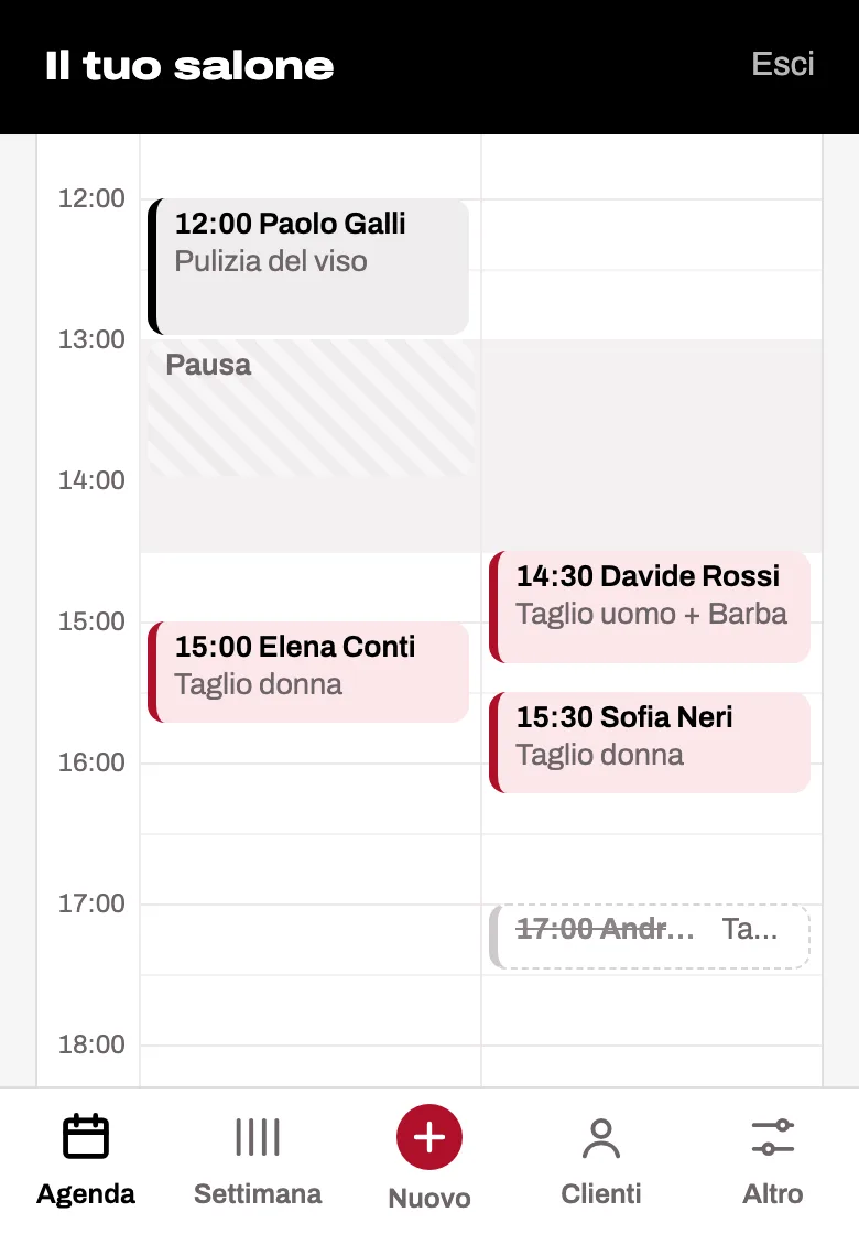 La prenotazione appena arrivata nell'agenda del salone