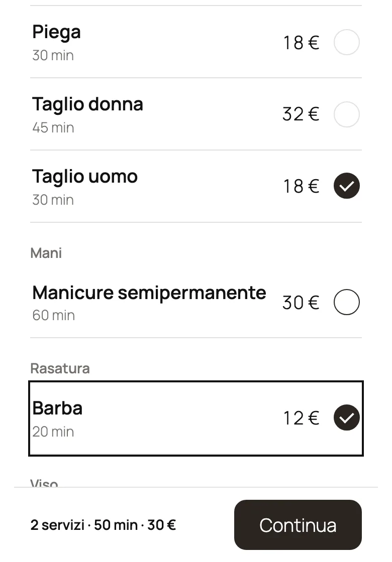 Scelta dei servizi